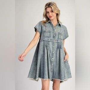 FREE PEOPLE Ronnie Denim Mini Dress In Worn In Wash